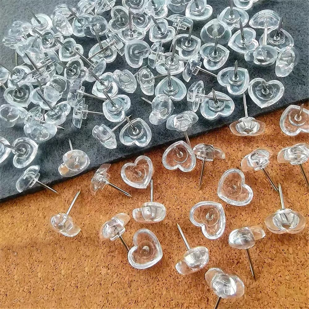 50pcs/100pcs box Heart Shape Markers Drawing Photo Wall Studs Cork Board Pins Transparent Push Pins Photo Thumb Maps Thumbtack