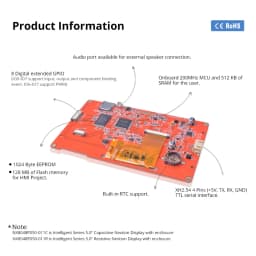 Nextion 5.0 Inch LCD-TFT HMI Display Module Intelligent Series RGB 65K Color Capacitive/Resistive Touch Panel Without  Enclosure
