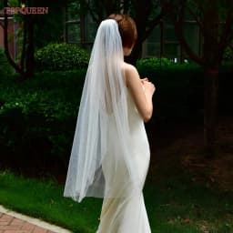 TOPQUEEN V30 Classic Bridal Wedding Veils Plain Yarn 1 Tier Soft Wedding Long Veil with Comb Wedding Dress Accessories Black Red