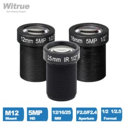 Witrue CCTV Camera Lens 5 Mega Pixel M12 X P0.5 Mount 1/2.5' F2.0 12MM 16MM 25MM Optional for Security IP Cameras
