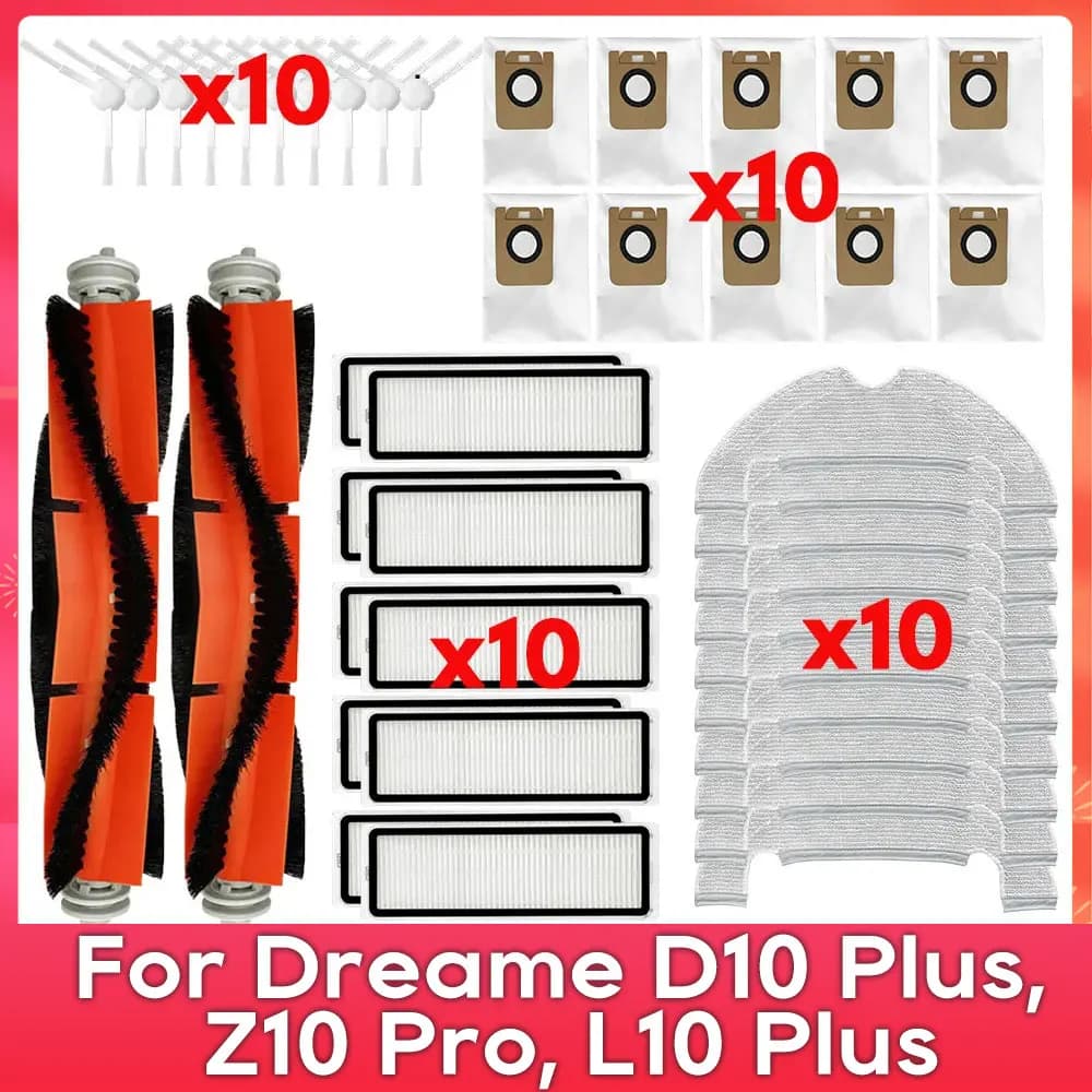 Fit For ( Dreame Bot D10 Plus / RLS3D / Z10 Pro / L10 Plus ) Accessories Main Side Brush Filter Mop Dust Bag Parts Replacement