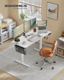 SONGMICS Electric Height Adjustable Desk, 60 x 140 x (72-120) cm, 4 Memory Heights, Storage Pocket, for Home Office, Study