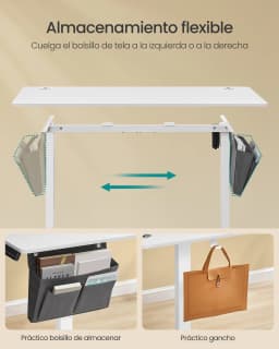 SONGMICS Electric Height Adjustable Desk, 60 x 140 x (72-120) cm, 4 Memory Heights, Storage Pocket, for Home Office, Study