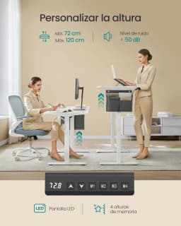 SONGMICS Electric Height Adjustable Desk, 60 x 140 x (72-120) cm, 4 Memory Heights, Storage Pocket, for Home Office, Study