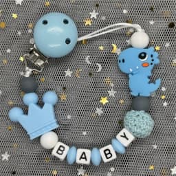Hot Sale Custom Personalized Name Handmade Pacifier Clip Holder Silicone Dinosaur Pacifier Chain Baby Teether Teether Chain Gift