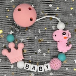Hot Sale Custom Personalized Name Handmade Pacifier Clip Holder Silicone Dinosaur Pacifier Chain Baby Teether Teether Chain Gift
