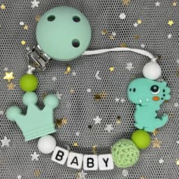 Hot Sale Custom Personalized Name Handmade Pacifier Clip Holder Silicone Dinosaur Pacifier Chain Baby Teether Teether Chain Gift