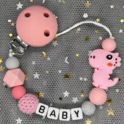 Hot Sale Custom Personalized Name Handmade Pacifier Clip Holder Silicone Dinosaur Pacifier Chain Baby Teether Teether Chain Gift
