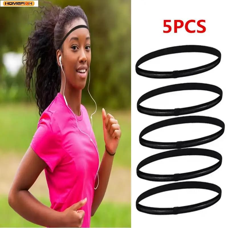 Homefish 5Pcs Candy Color Sports Headband Anti‑slip Elastic Sweatband for Women Men Yoga Running Football Fitness Hair Bands
