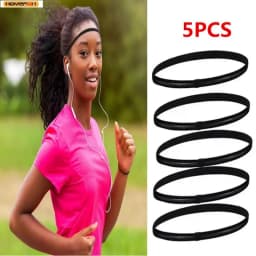 Homefish 5Pcs Candy Color Sports Headband Anti‑slip Elastic Sweatband for Women Men Yoga Running Football Fitness Hair Bands