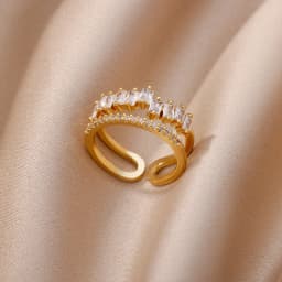 Gold Color Cubic Zircon Rings For Women Open Stainless Steel Green Luxury Crystal Finger Ring Boho Jewelry Wedding Party Gift