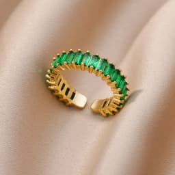 Gold Color Cubic Zircon Rings For Women Open Stainless Steel Green Luxury Crystal Finger Ring Boho Jewelry Wedding Party Gift