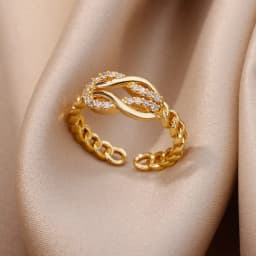 Gold Color Cubic Zircon Rings For Women Open Stainless Steel Green Luxury Crystal Finger Ring Boho Jewelry Wedding Party Gift