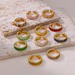 Gold Color Cubic Zircon Rings For Women Open Stainless Steel Green Luxury Crystal Finger Ring Boho Jewelry Wedding Party Gift