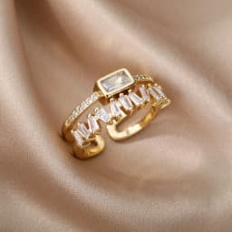 Gold Color Cubic Zircon Rings For Women Open Stainless Steel Green Luxury Crystal Finger Ring Boho Jewelry Wedding Party Gift