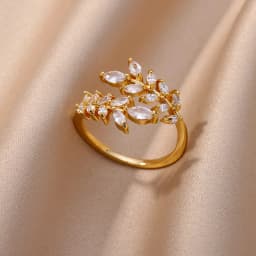 Gold Color Cubic Zircon Rings For Women Open Stainless Steel Green Luxury Crystal Finger Ring Boho Jewelry Wedding Party Gift