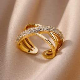 Gold Color Cubic Zircon Rings For Women Open Stainless Steel Green Luxury Crystal Finger Ring Boho Jewelry Wedding Party Gift