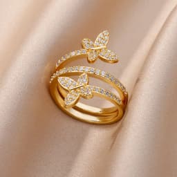 Gold Color Cubic Zircon Rings For Women Open Stainless Steel Green Luxury Crystal Finger Ring Boho Jewelry Wedding Party Gift