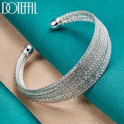 DOTEFFIL 925 Sterling Silver Multi-line Bangle Bracelet For Woman Man Wedding Engagement Fashion Charm Party Jewelry
