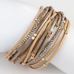ALLYES Champagne Genuine Leather Bracelets for Women Boho Multilayer Metal Charm Resin Beads Wrap Bracelets Fashion Jewelry