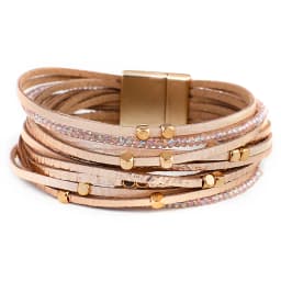 ALLYES Champagne Genuine Leather Bracelets for Women Boho Multilayer Metal Charm Resin Beads Wrap Bracelets Fashion Jewelry