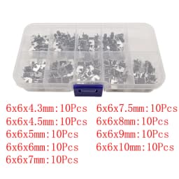 20Pcs 6x6 PCB Momentary Tactile Tact Push Button 4-Pin Self-reset Switch Right Angle With stent 6*6*4.3/4.5/5/6/7/7.5/8/9/10mm