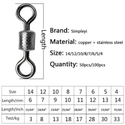 50-100pcs/box Fishing Swivel 4/0#-14# Sizes Solid Connector Ball Bearing Snap Fishing Swivels Rolling Stainless Steel Beads