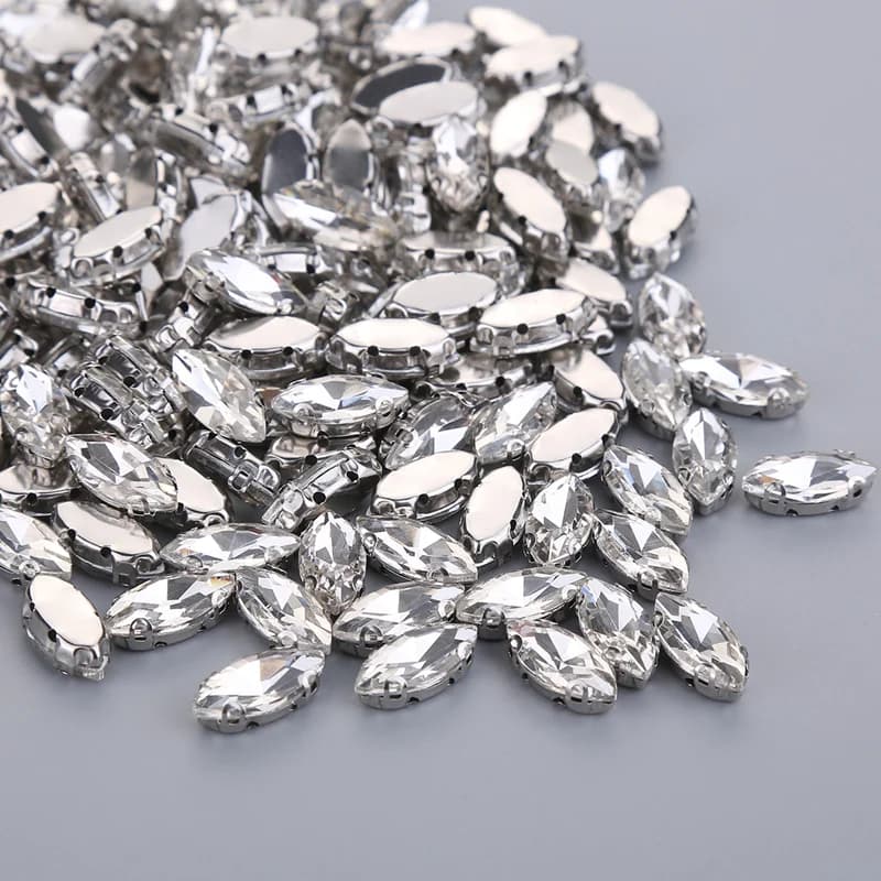 Multi Size Horse Eye Shape Sewing Glass Clear Crystal Silver Claw Base Rhinestone DIY Wedding Gown Dress Headdress Jewelry Beads