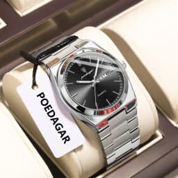 POEDAGAR Luxury Men's Quartz Wristwatch Waterproof Luminous Date Week Man Watch Stainless Steel Business Fashion Watches For Men