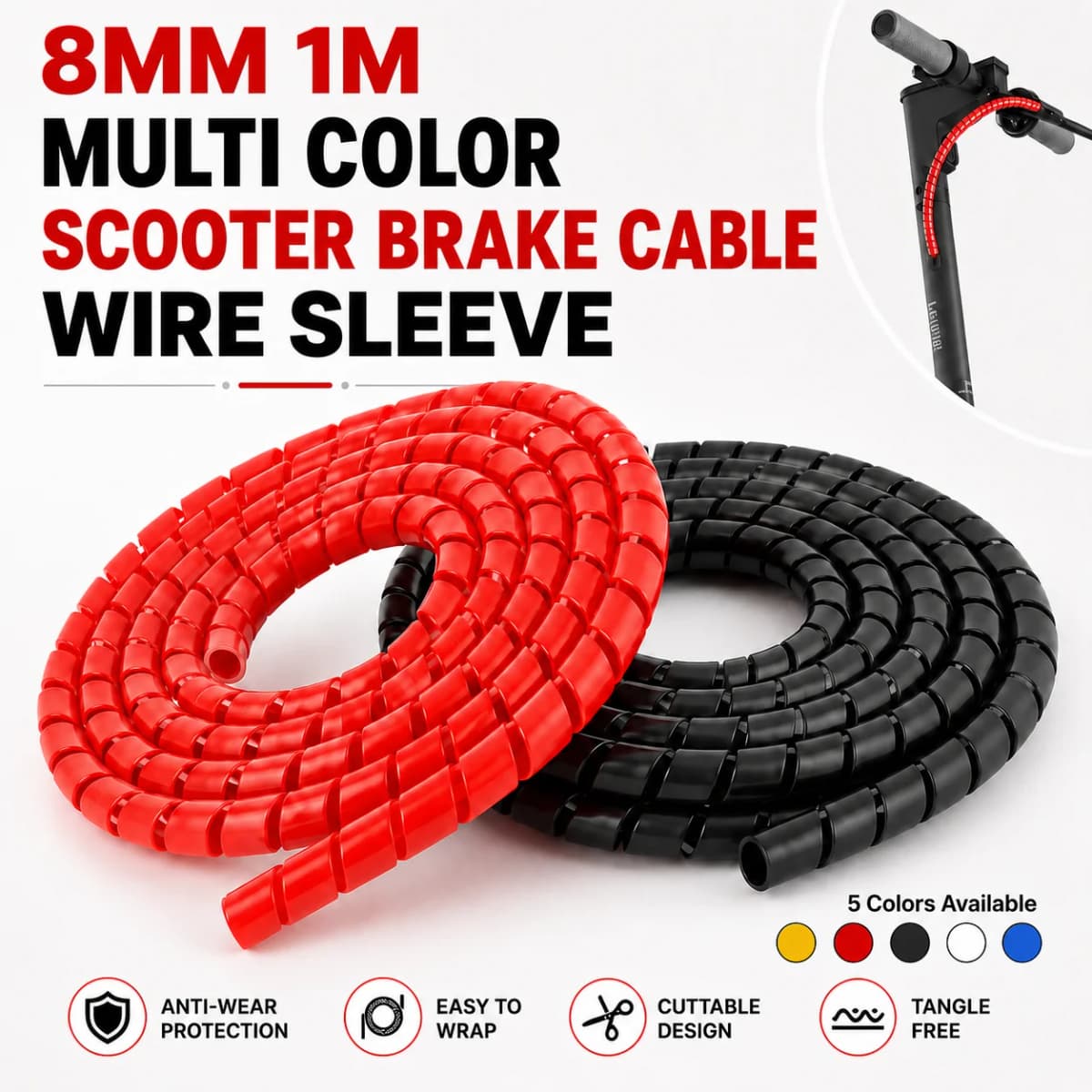 Scooter Brake Hidden Wire - 1.0m Motor Wire Protection Cable, Wire Organizer with Multiple Colors Optional