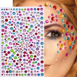 1sheet 900pcs Rainbow Face Glitter Gem Stickers Stick-On Facial Tattoo Eye Rhinestone Jewels 3/4/5mm Mix Wedding Party Make Up