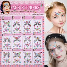 1sheet 900pcs Rainbow Face Glitter Gem Stickers Stick-On Facial Tattoo Eye Rhinestone Jewels 3/4/5mm Mix Wedding Party Make Up