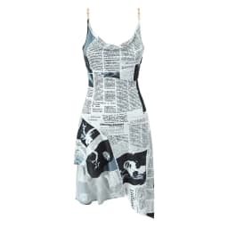 YENKYE New Women Newspaper Letter Print Irregular Hem Sling Dresses Fashion Backless Thin Straps With Chain Summer Sexy Dress