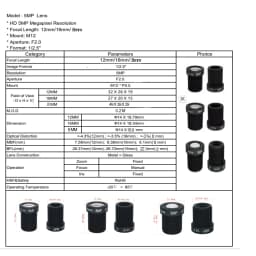 Camera Lens CCTV HD 5 Mega Pixel M12  Mount 8MM 12MM 16MM Optional 1/2.5" F2.0 For Surveillance Security IP Cam