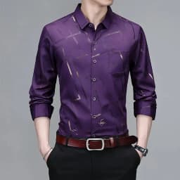 Men's Casual and Fashionable Long Sleeved Printed Shirt Non Ironing and Wrinkle Resistant Business Top