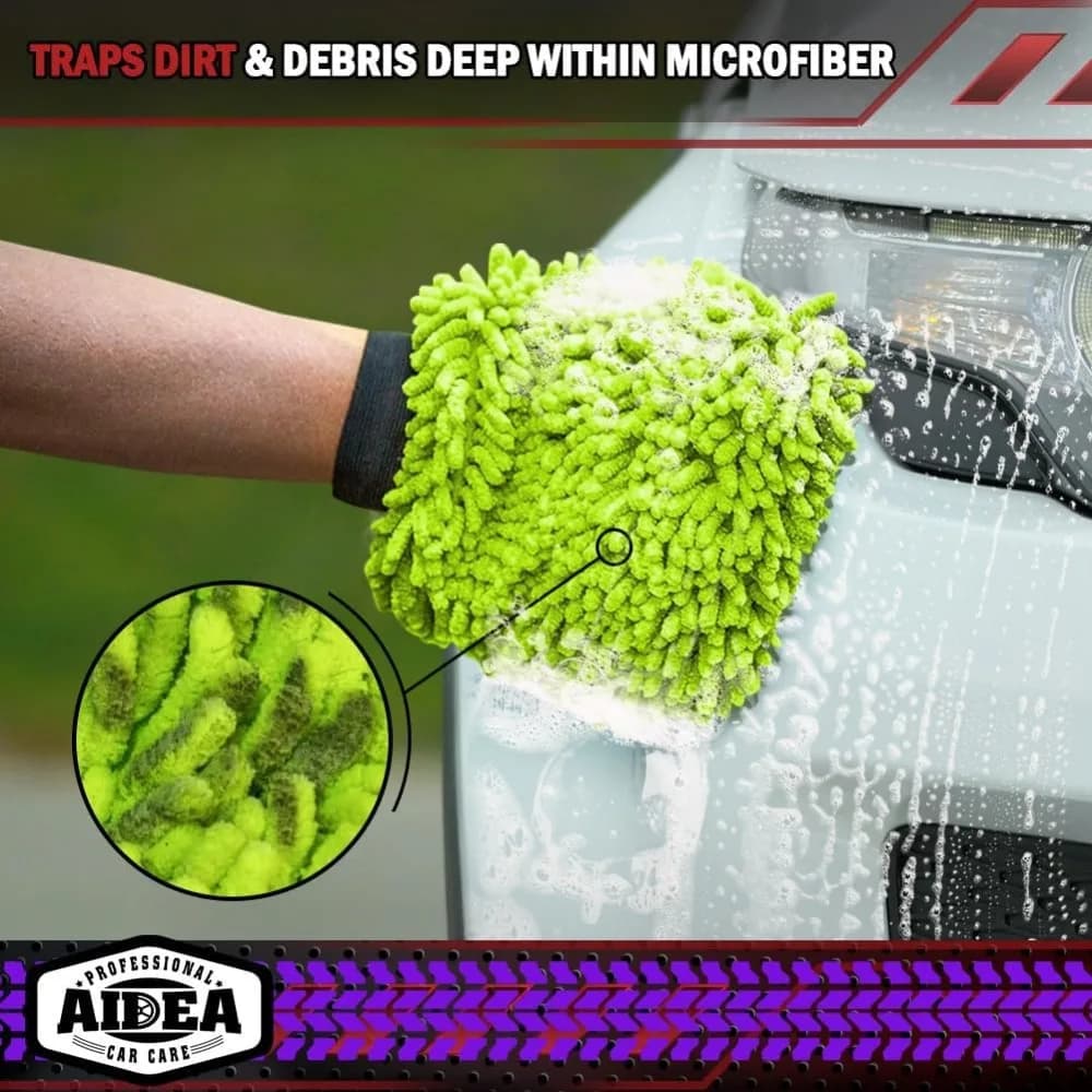 Car Cleaning Microfiber, 2-piece Set - Scratch Free and Lint Free, High-quality Lint Microfiber Car Wash Gloves - Green