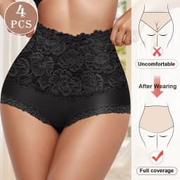 4pcs High Waisted Panties Ladies Jacquard Pattern Sexy Lace Hip Lifting & Shaping Skin Friendly & Soft Comfortable Cotton