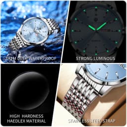 PAAZOMU Luxury Watch For Man Waterproof Luminous Date Week Stainless Steel Men Watch Casual Quartz Men's Watches Male Clock+box