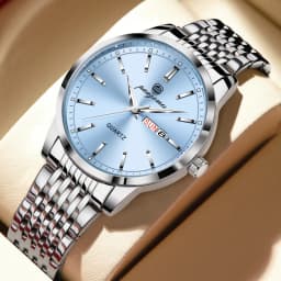 PAAZOMU Luxury Watch For Man Waterproof Luminous Date Week Stainless Steel Men Watch Casual Quartz Men's Watches Male Clock+box