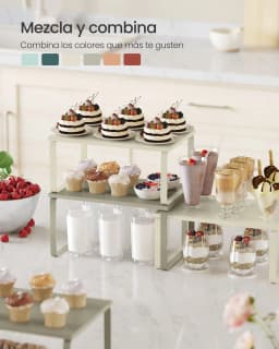 SONGMICS Set of 2 Expandable Cupboard Spice Racks, Black and Rustic Brown/Cream White/ Cappuccino Beige/White
