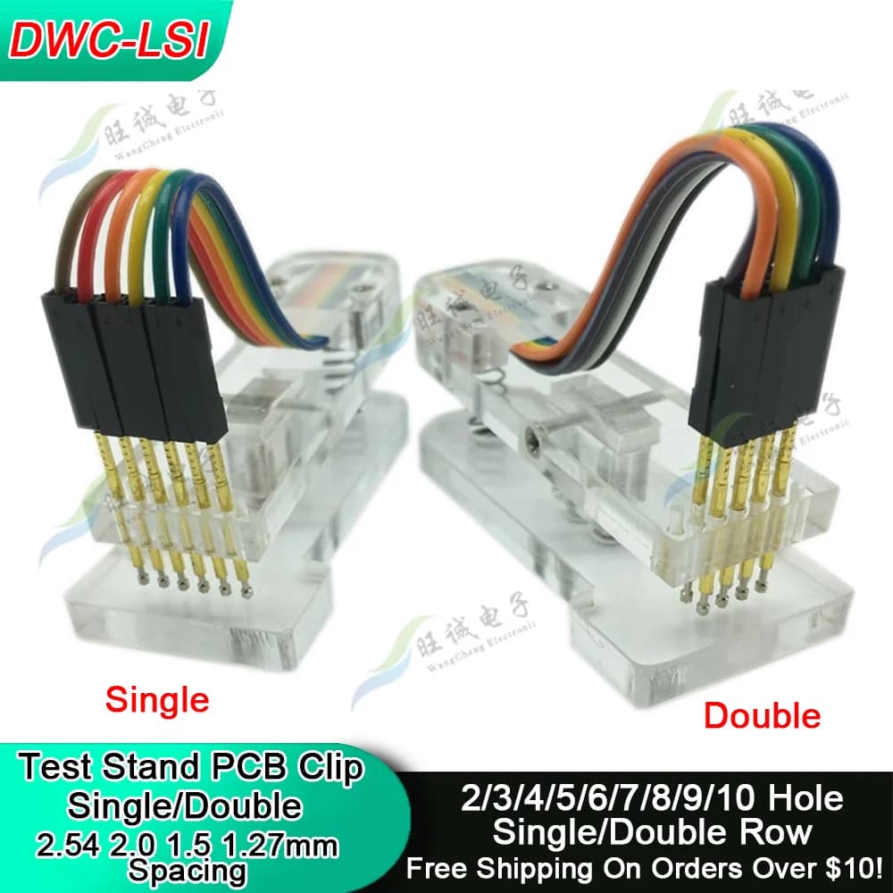 Test stand PCB Clip Single/Double 1.27/2.0/2.54mm Spacing Clamp Fixture Pogo Pin Download Program Burn With Box DuPont