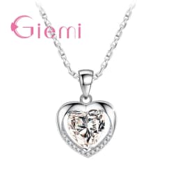 925 Sterling Silver Pendant Necklace For Women Engagement Fashion Jewelry Austrian Crystal Romantic Heart Shape Wholesale