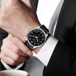 Hannah Martin Brand Men Watch Multifunctional Timing Dial Casual Sports Leather Original Quartz Movement Business Watch for Men