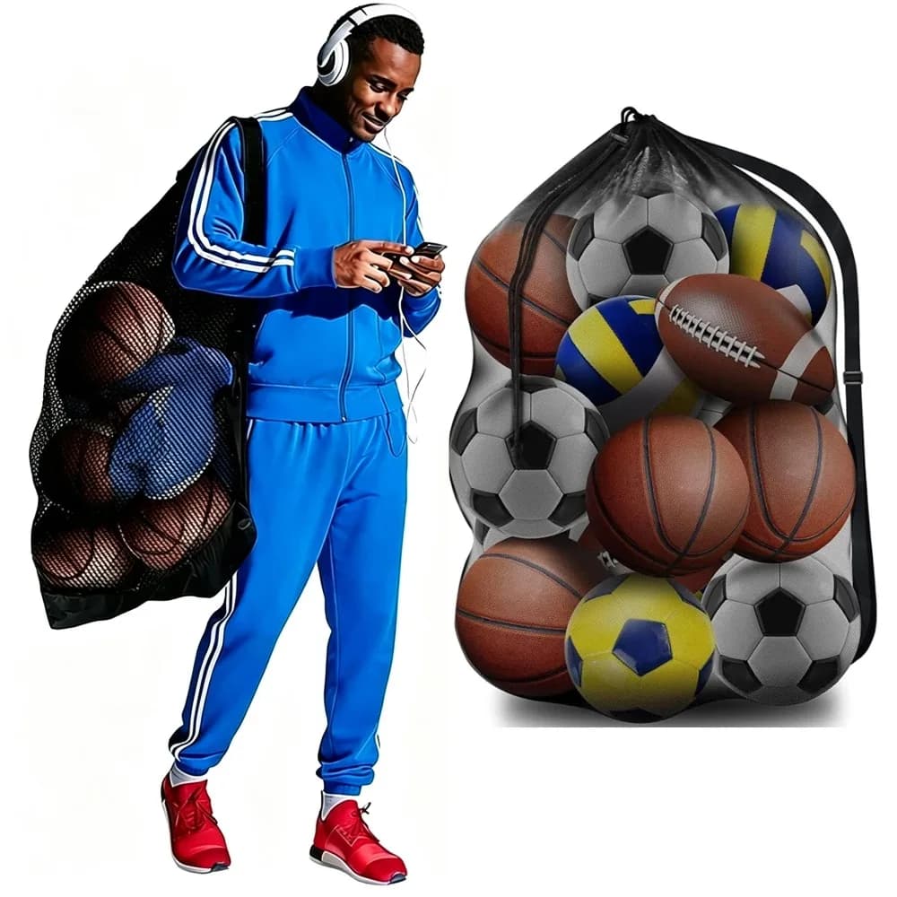Soccer Ball Mesh Bag Backpack Extra Large Football Storage Bag With Drawstring Zipper Pocket For Holding Basketball Sports Bag