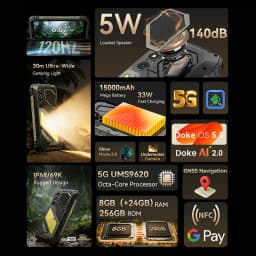 Blackview OSCAL PILOT 5 Rugged Smartphone 5G AI 6.67" 120Hz Display UNISOC T8100 CPU 8GB 256GB 15000Amh 5W Speaker NFC CellPhone