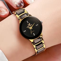 Women's Watch Fashion Black Steel Band Ladies Dress Quartz Watches Clock