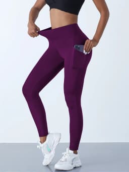 New High Waist Women's Leggings Stretch Yoga Pants Tights With Pockets Push Up Fitness Running Sportswear Solid Color Pants
