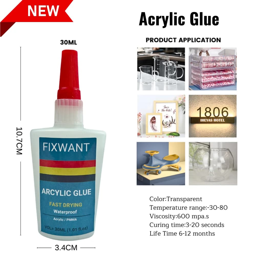 30ML FIXWANT Acrylic Glue Clear Strong Instant Adhesive PMMA ABS Plexiglass PVC Plastic PP PC Waterproof Fast Drying Glue