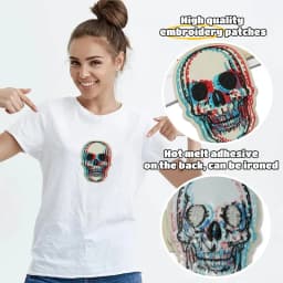 1PC 3D Skull Vertigo Funny Embroidered Patch Iron On Sew On Patches For Clothes Cap Bag Jacket DIY Gift Badge With Hot Adhesive