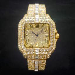 Luxury Diamond Watch for Men Hip Hop Style Bling Bling Iced Out Wristwatch Fashion Square Stainless Steel Waterproof Clock 2024